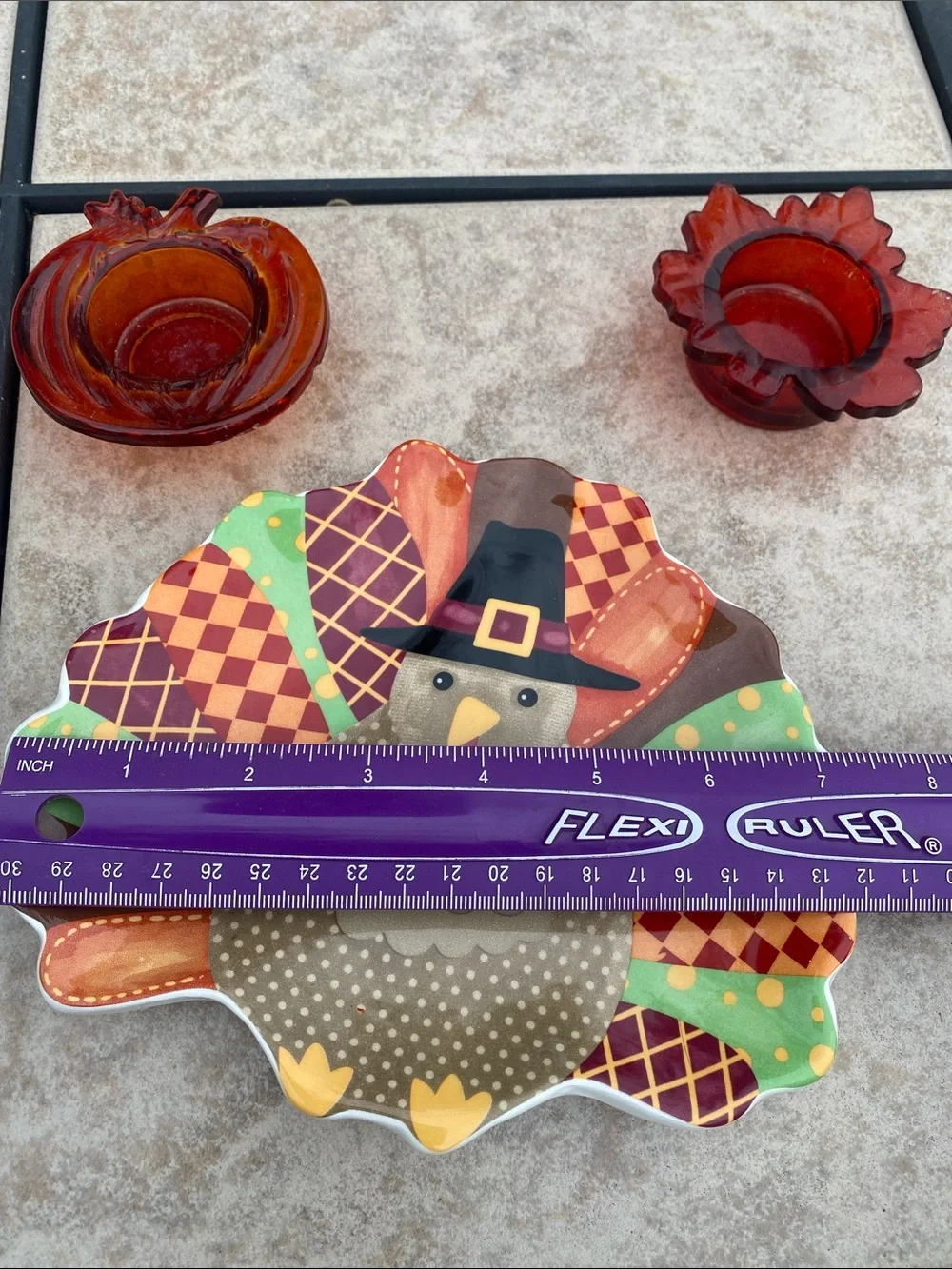 Thanksgiving Turkey Plate and Autumn Glass Tealight Holders